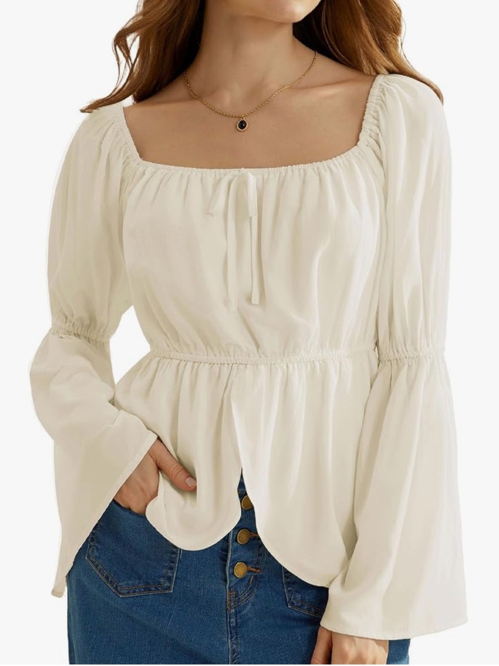 Scarlet Darkness Cream Peasant Top Size Large